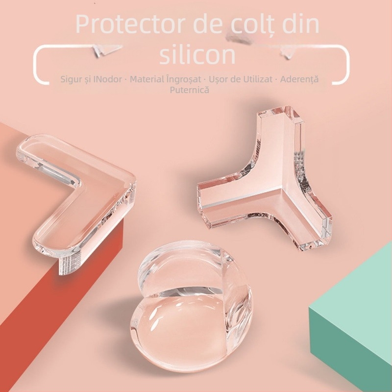 Protector de colț din silicon transparent, îngroșat, anti-coliziune, pentru colțuri de masă și ferestre, unghi drept