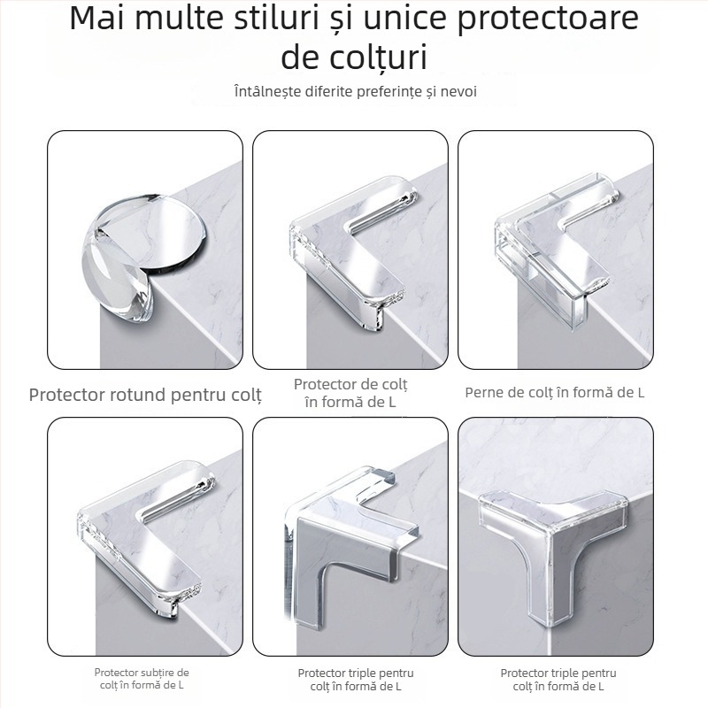 Protector de colț din silicon transparent, îngroșat, anti-coliziune, pentru colțuri de masă și ferestre, unghi drept