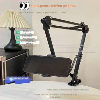 Suport pentru telefon și tabletă pentru noptieră, reglabil, montaj fără găuri, metal + ABS