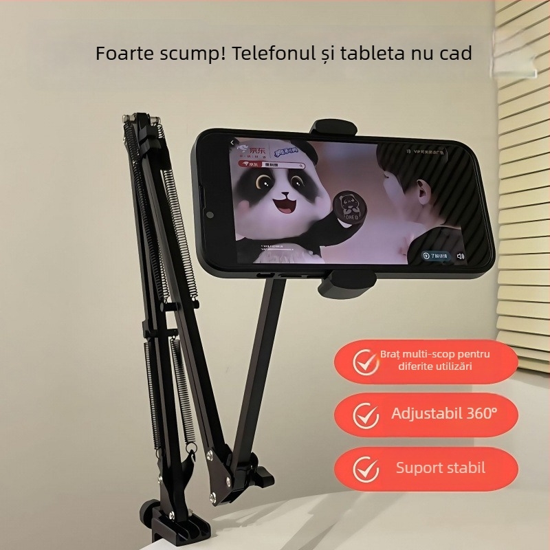 Suport pentru telefon și tabletă pentru noptieră, reglabil, montaj fără găuri, metal + ABS