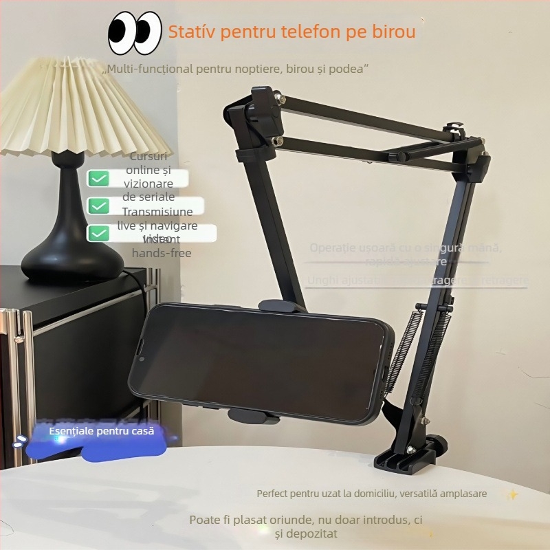 Suport pentru telefon și tabletă pentru noptieră, reglabil, montaj fără găuri, metal + ABS