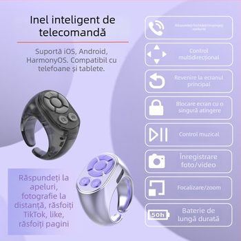 Dispozitiv Bluetooth multifuncțional pentru selfie cu declanșare video și telecomandă inelară, fără fir