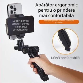 Stativ teleprompter pentru telefon — desktop și handheld, cu față dublă pentru transmisiuni live; corp din plastic, stil universal; suport personalizare; marcă privată autorizată; certificare 3C 2015010705782248.