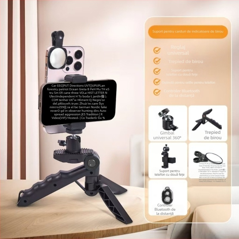 Stativ teleprompter pentru telefon — desktop și handheld, cu față dublă pentru transmisiuni live; corp din plastic, stil universal; suport personalizare; marcă privată autorizată; certificare 3C 2015010705782248.
