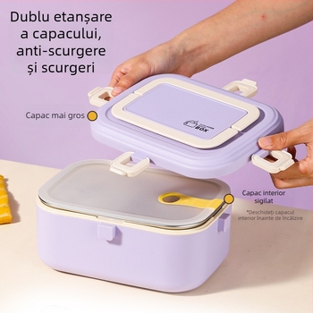 Cutie de prânz din oțel inoxidabil 304, izolată, încălzire prin conectare la priză, capacitate 0,8–1,0 L, sigilată cu grile despărțitoare