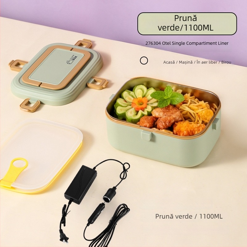 Cutie de prânz din oțel inoxidabil 304, izolată, încălzire prin conectare la priză, capacitate 0,8–1,0 L, sigilată cu grile despărțitoare