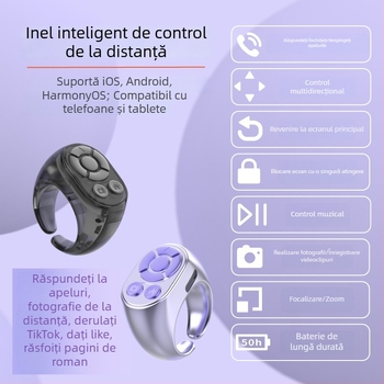 Inel Bluetooth cu telecomandă pentru selfie și videoclipuri scurte – dispozitiv pentru fotografiat și întoarcerea paginilor