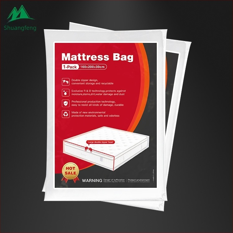 Sac protector pentru saltea din PE, transparent cu fermoar – proces Blown Film, imprimare logo, sarcină 50000, tip ambalaj