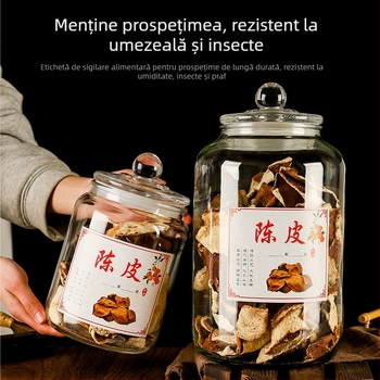 Borcan din sticlă sigilat pentru depozitare alimentară, rotund, rezistent la umiditate, compatibil cu microunde, pentru frunze de ceai, cereale, miere și coajă uscată de mandarină