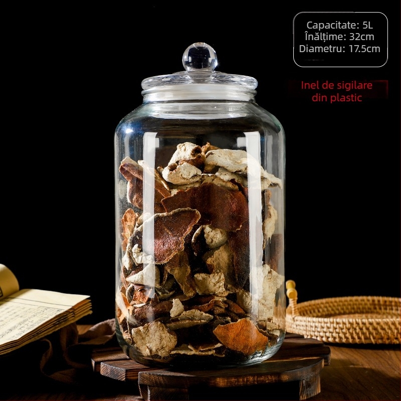 Borcan din sticlă sigilat pentru depozitare alimentară, rotund, rezistent la umiditate, compatibil cu microunde, pentru frunze de ceai, cereale, miere și coajă uscată de mandarină