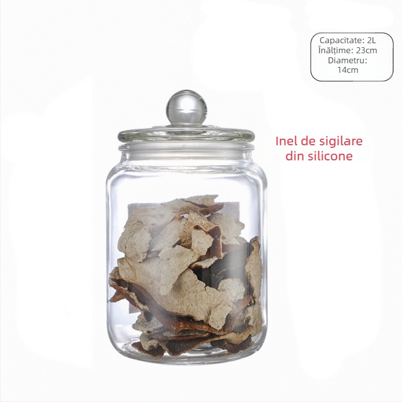 Borcan din sticlă sigilat pentru depozitare alimentară, rotund, rezistent la umiditate, compatibil cu microunde, pentru frunze de ceai, cereale, miere și coajă uscată de mandarină