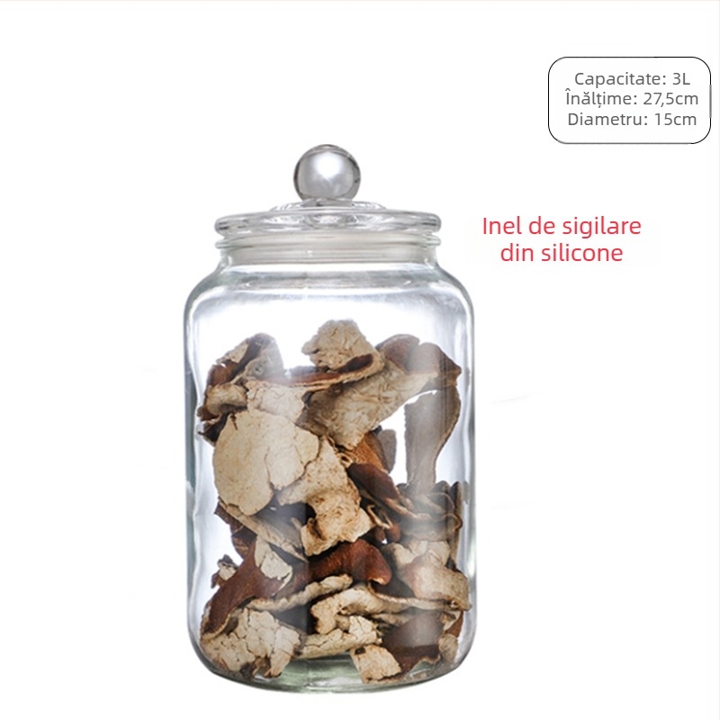 Borcan din sticlă sigilat pentru depozitare alimentară, rotund, rezistent la umiditate, compatibil cu microunde, pentru frunze de ceai, cereale, miere și coajă uscată de mandarină