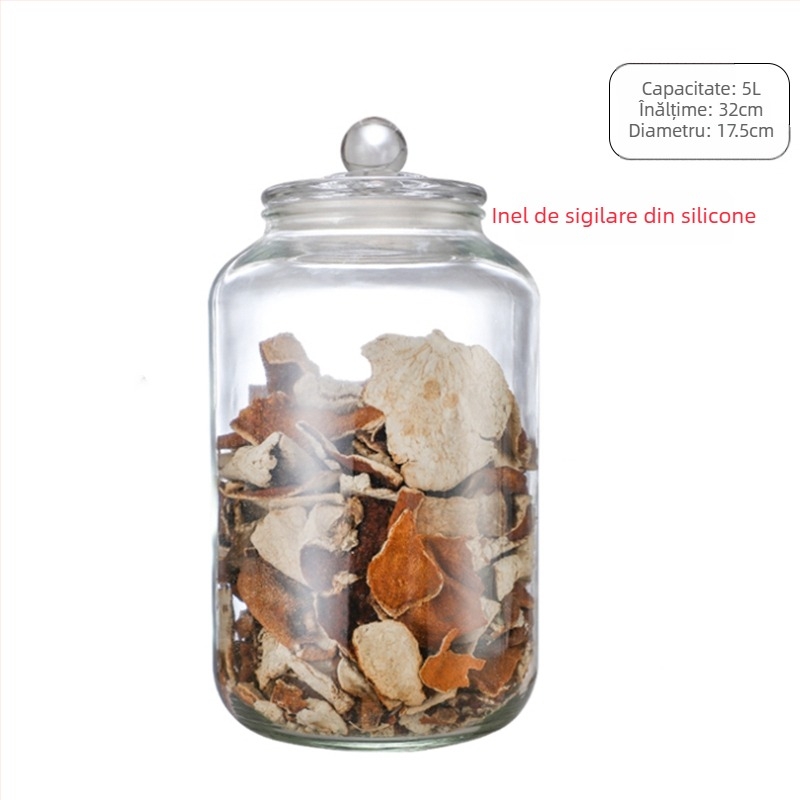 Borcan din sticlă sigilat pentru depozitare alimentară, rotund, rezistent la umiditate, compatibil cu microunde, pentru frunze de ceai, cereale, miere și coajă uscată de mandarină