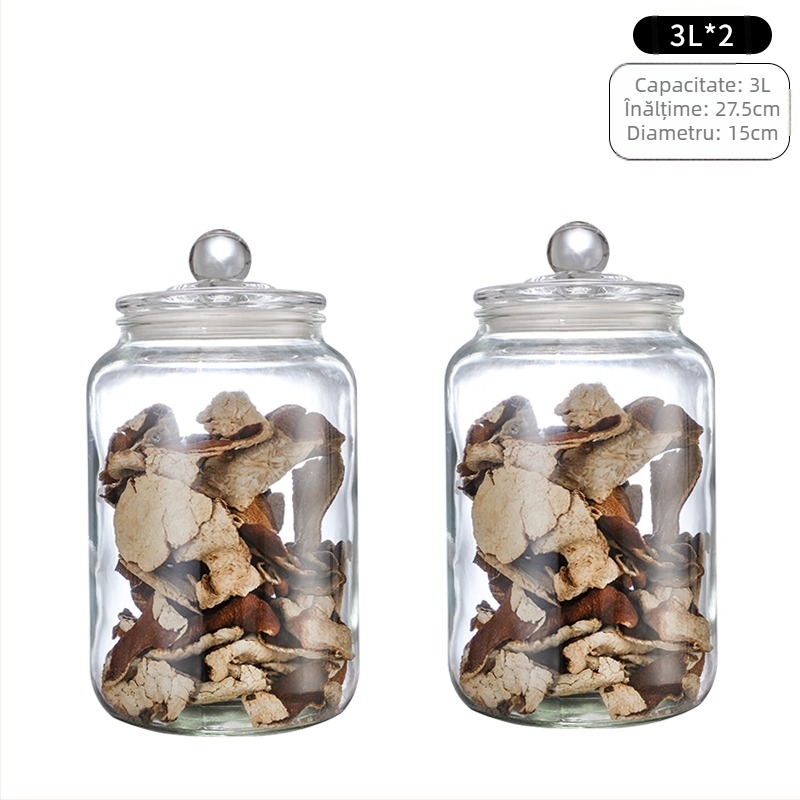 Borcan din sticlă sigilat pentru depozitare alimentară, rotund, rezistent la umiditate, compatibil cu microunde, pentru frunze de ceai, cereale, miere și coajă uscată de mandarină