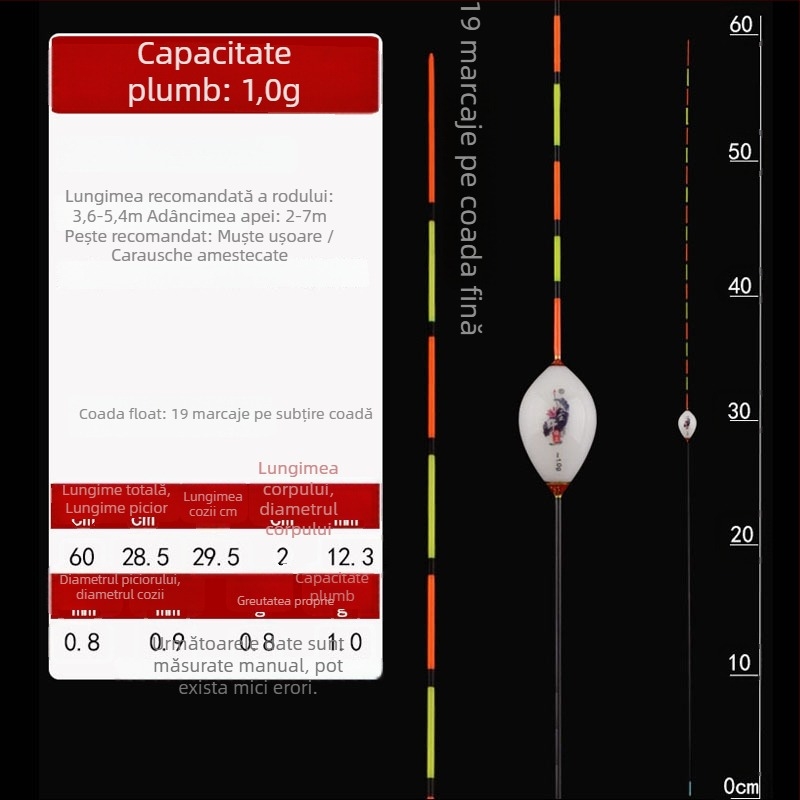 Plută de pescuit cu drift vertical — Yueyang threesome, material compozit, coadă subțire