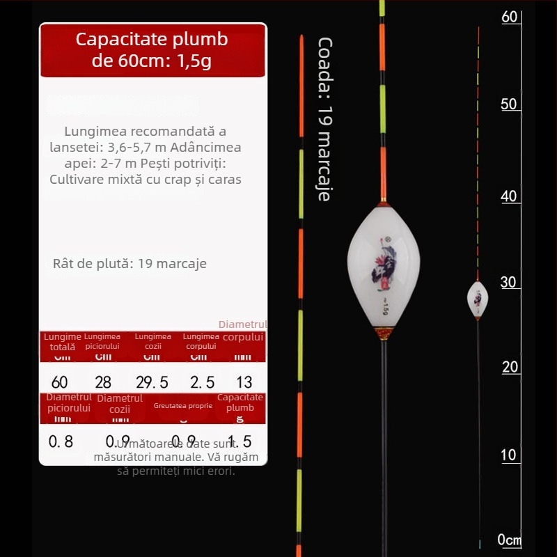 Plută de pescuit cu drift vertical — Yueyang threesome, material compozit, coadă subțire