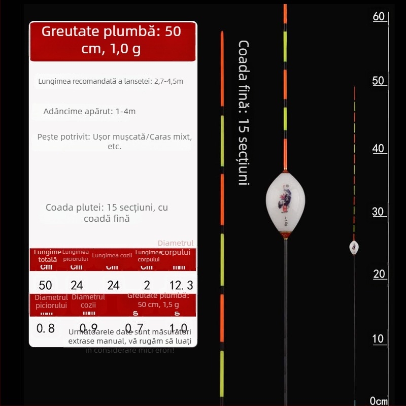 Plută de pescuit cu drift vertical — Yueyang threesome, material compozit, coadă subțire