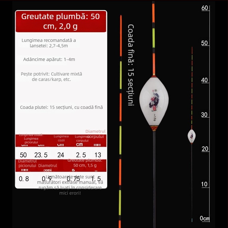 Plută de pescuit cu drift vertical — Yueyang threesome, material compozit, coadă subțire