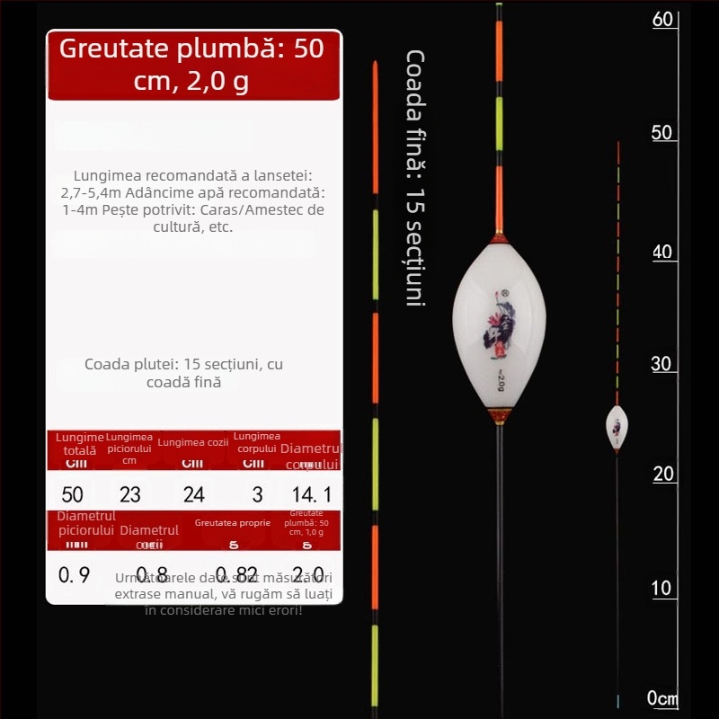 Plută de pescuit cu drift vertical — Yueyang threesome, material compozit, coadă subțire