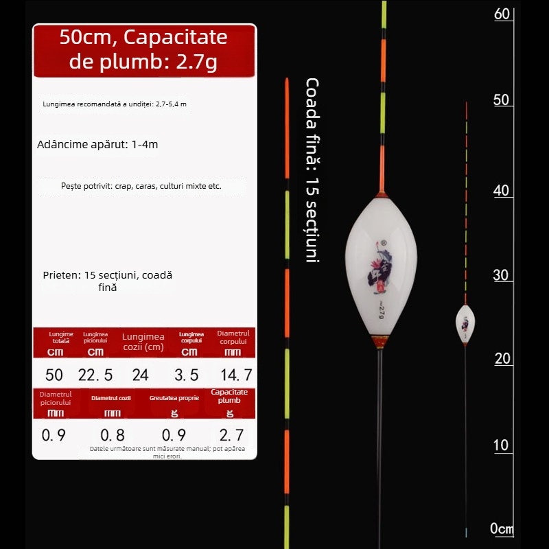 Plută de pescuit cu drift vertical — Yueyang threesome, material compozit, coadă subțire