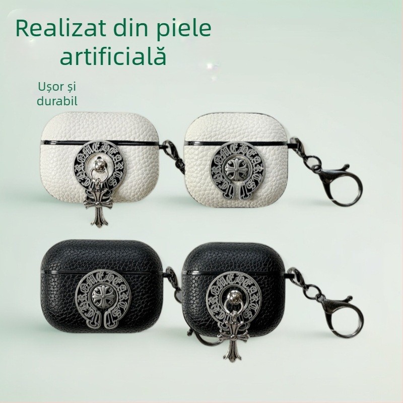 Husă AirPods din piele sintetică, manufactură manuală, compatibil universal cu Apple AirPods, design tip half-shell