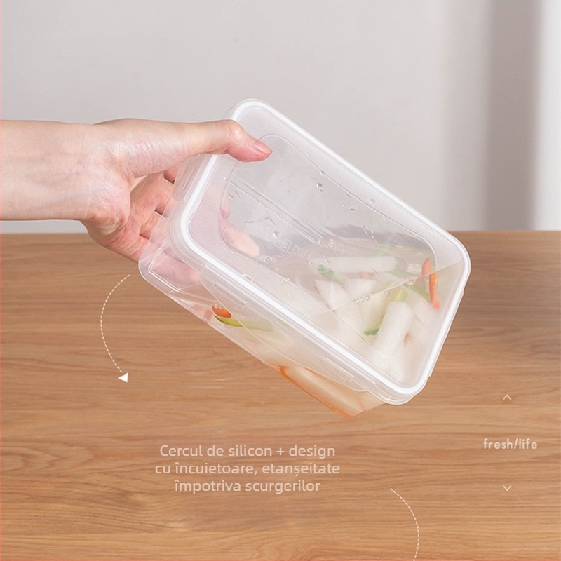 Set dreptunghiular de cutii din plastic pentru păstrarea alimentelor, capacitate 1–2 L, compatibil cu microunde, cu un singur nivel