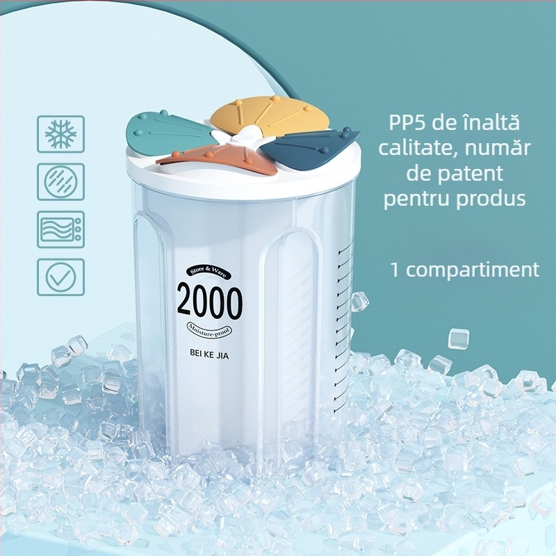 Borcan plastic sigilat pentru cereale – formă neregulată, personalizabil (Material: Plastic; Formă: Neregulată; Personalizabil: Da)