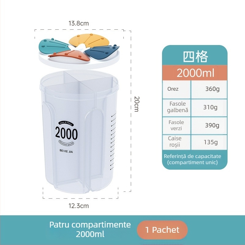 Borcan plastic sigilat pentru cereale – formă neregulată, personalizabil (Material: Plastic; Formă: Neregulată; Personalizabil: Da)