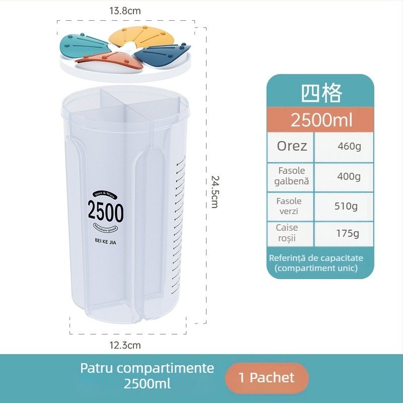 Borcan plastic sigilat pentru cereale – formă neregulată, personalizabil (Material: Plastic; Formă: Neregulată; Personalizabil: Da)