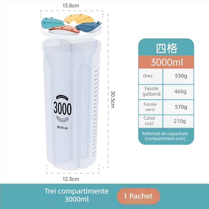 Borcan plastic sigilat pentru cereale – formă neregulată, personalizabil (Material: Plastic; Formă: Neregulată; Personalizabil: Da)