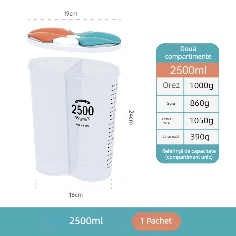 Borcan plastic sigilat pentru cereale – formă neregulată, personalizabil (Material: Plastic; Formă: Neregulată; Personalizabil: Da)