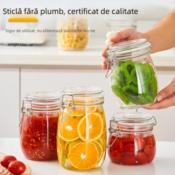 Recipient din sticlă pentru depozitare cu capac – rotund, 800–1000 ml, stil modern minimalist, Hanlin