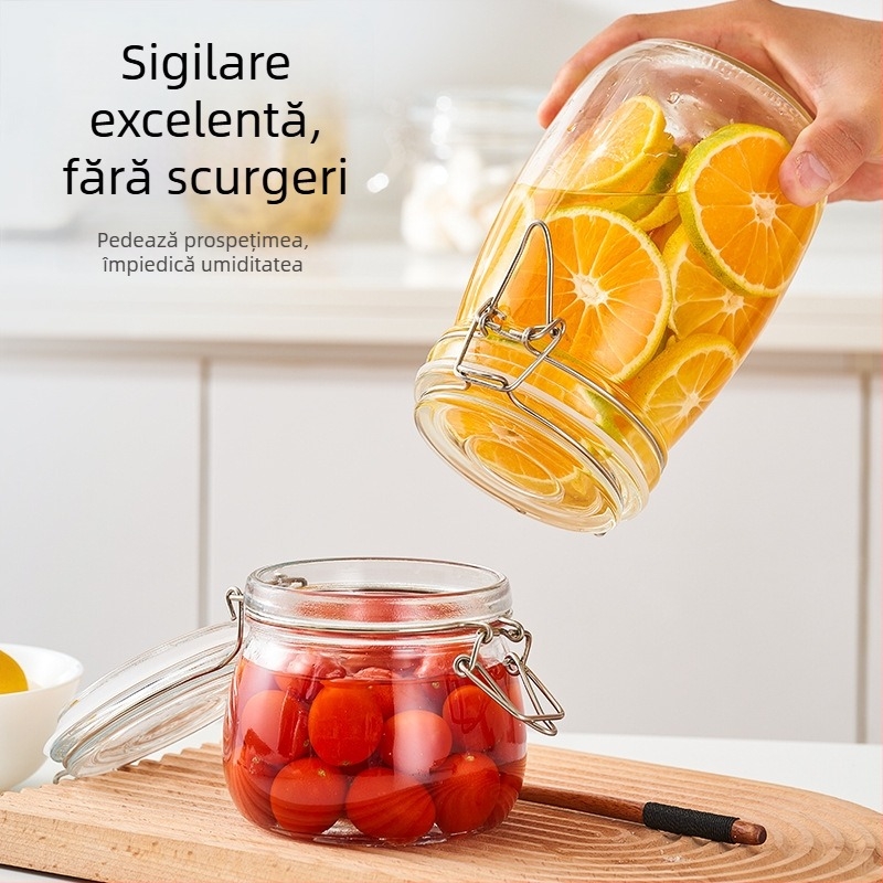 Recipient din sticlă pentru depozitare cu capac – rotund, 800–1000 ml, stil modern minimalist, Hanlin