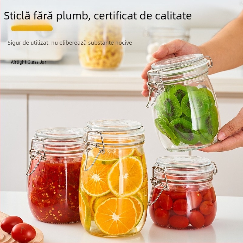 Recipient din sticlă pentru depozitare cu capac – rotund, 800–1000 ml, stil modern minimalist, Hanlin