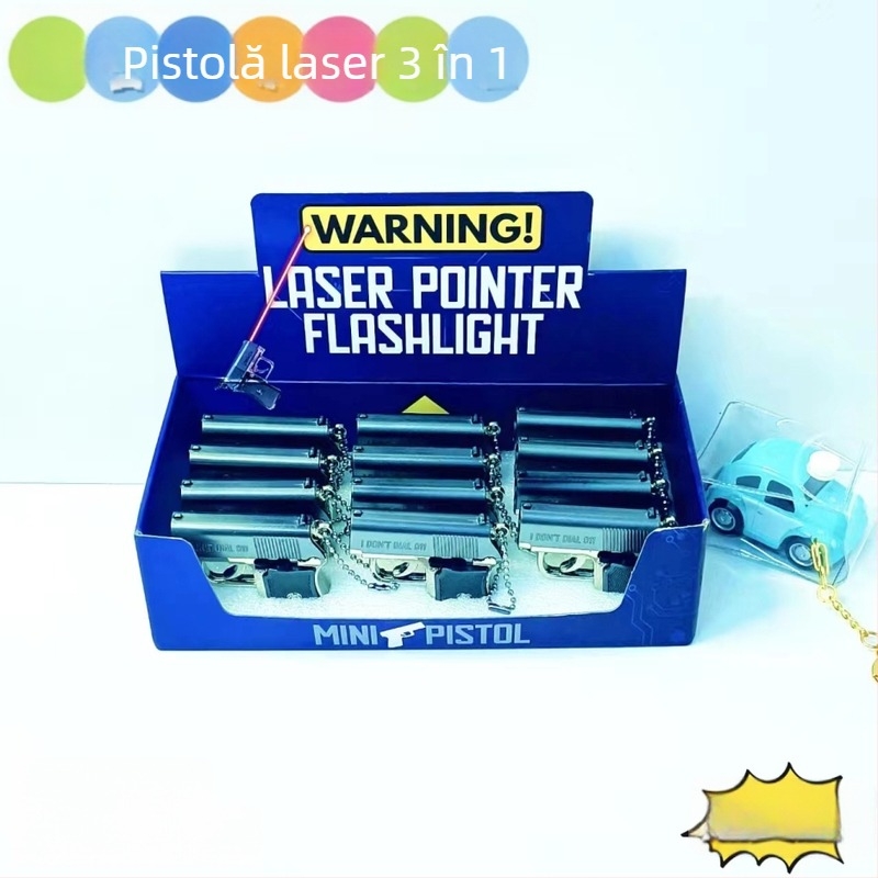 Dispozitiv laser multifuncțional cu lanternă, busolă și lupă – corp din metal și plastic; brand Blue Whale Things; stil: distractiv la modă; potrivit ca dar: alte ocazii; fără logo