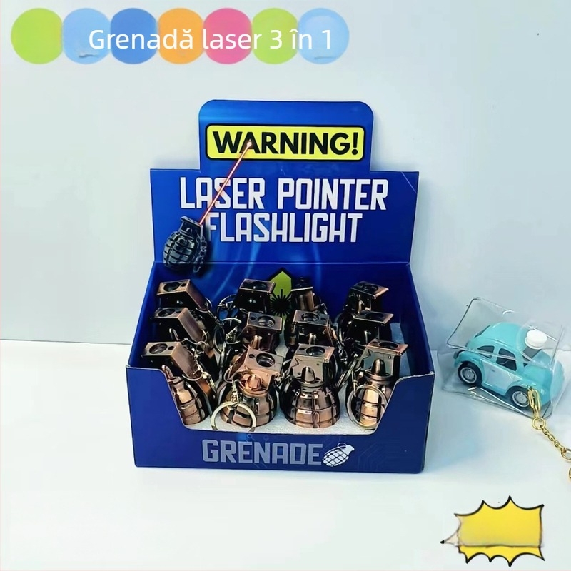 Dispozitiv laser multifuncțional cu lanternă, busolă și lupă – corp din metal și plastic; brand Blue Whale Things; stil: distractiv la modă; potrivit ca dar: alte ocazii; fără logo