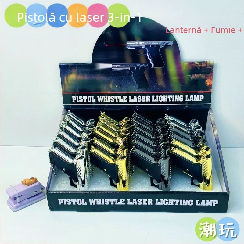 Dispozitiv laser multifuncțional cu lanternă, busolă și lupă – corp din metal și plastic; brand Blue Whale Things; stil: distractiv la modă; potrivit ca dar: alte ocazii; fără logo