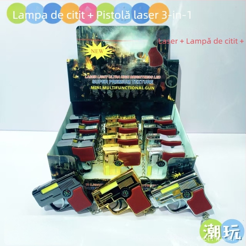 Dispozitiv laser multifuncțional cu lanternă, busolă și lupă – corp din metal și plastic; brand Blue Whale Things; stil: distractiv la modă; potrivit ca dar: alte ocazii; fără logo