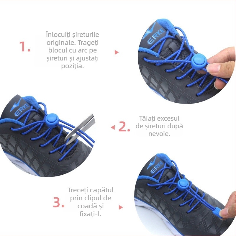 Șireturi pentru pantofi fără legare, reflectorizante pentru alergare nocturnă, elastice, fără cataramă (Pig Nose Buckle-Free Shoelace)
