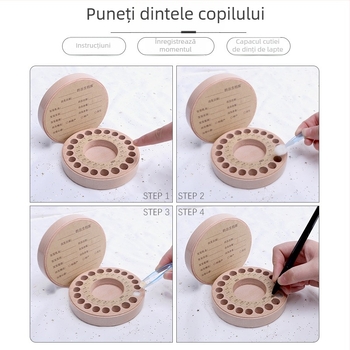 Cutie din lemn Beech pentru dinții de lapte, cu tema cerul înstelat, pentru fete și băieți