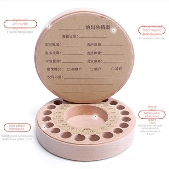 Cutie din lemn Beech pentru dinții de lapte, cu tema cerul înstelat, pentru fete și băieți