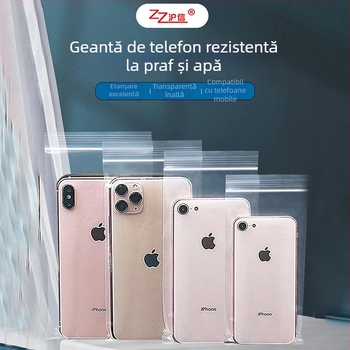 Pungă protecto-medicală de unică folosință pentru telefon, pentru medici și assistente, transparentă, LDPE, compatibilă cu ecranul tactil, sigilare 1,5–2 cm