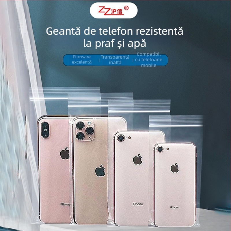 Pungă protecto-medicală de unică folosință pentru telefon, pentru medici și assistente, transparentă, LDPE, compatibilă cu ecranul tactil, sigilare 1,5–2 cm