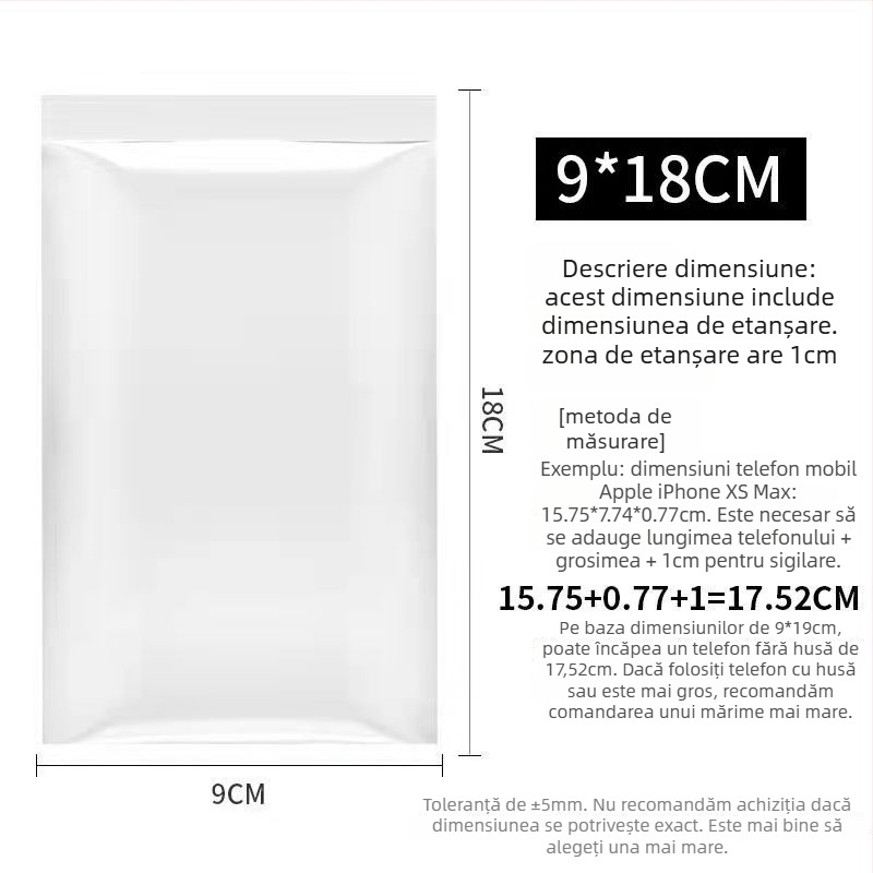 Pungă protecto-medicală de unică folosință pentru telefon, pentru medici și assistente, transparentă, LDPE, compatibilă cu ecranul tactil, sigilare 1,5–2 cm