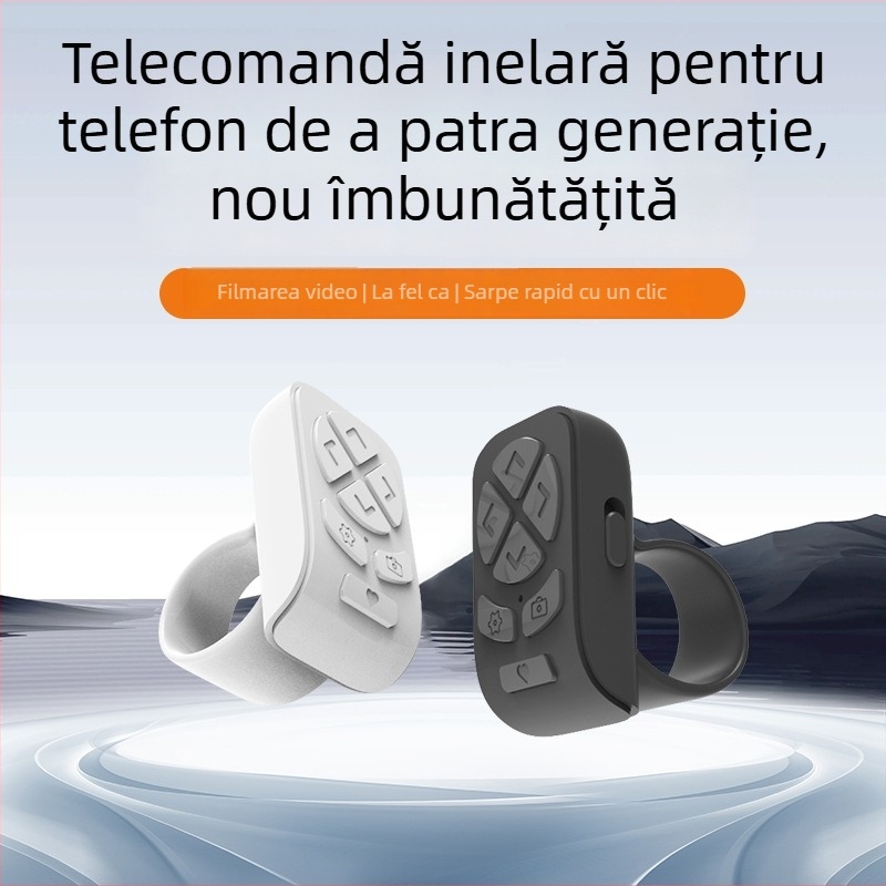 Inel Bluetooth telecomandă pentru tablete și telefoane, declanșator de cameră, instrument pentru selfie, derulare pagini, DY11, 200 mAh, USB-C, rază wireless 10–15 m, purtabil