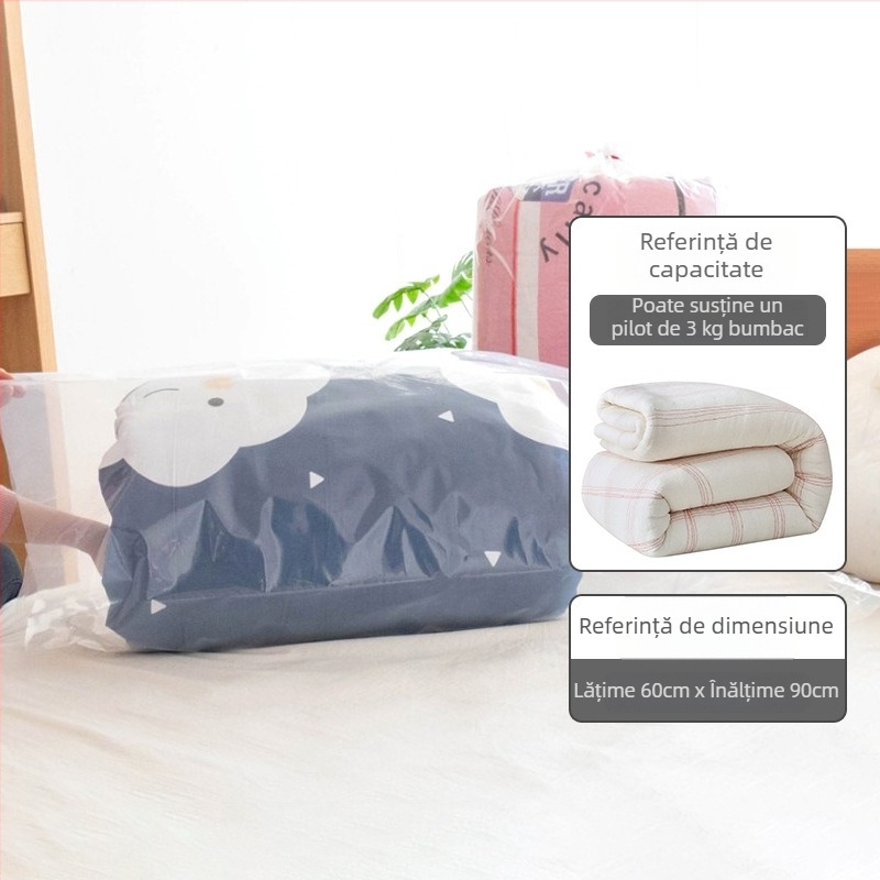 Geantă din plastic PE cu gură plată pentru depozitarea hainelor și păturilor; groasă, capacitate mare, protecție împotriva prafului și apei; material: 100% nou; proces: blown film; potrivită pentru depozitare, împachetare și mutare.