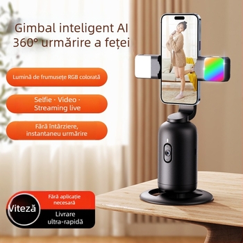 Gimbal de urmărire AI cu recunoaștere facială, rotație orizontală de 360°, suport de birou, material ABS, greutate 330 g