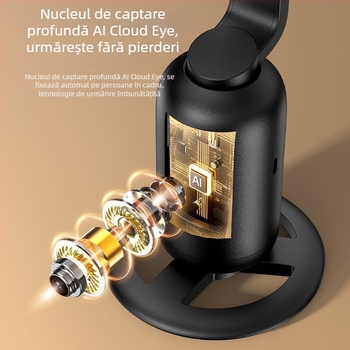 Gimbal de urmărire AI cu recunoaștere facială, rotație orizontală de 360°, suport de birou, material ABS, greutate 330 g