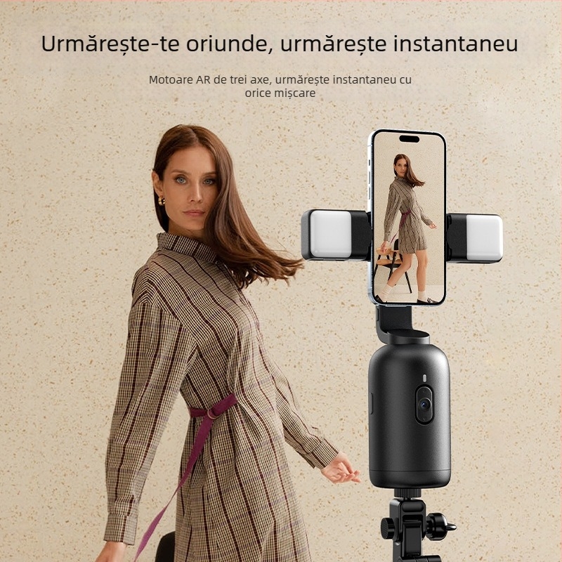 Gimbal de urmărire AI cu recunoaștere facială, rotație orizontală de 360°, suport de birou, material ABS, greutate 330 g