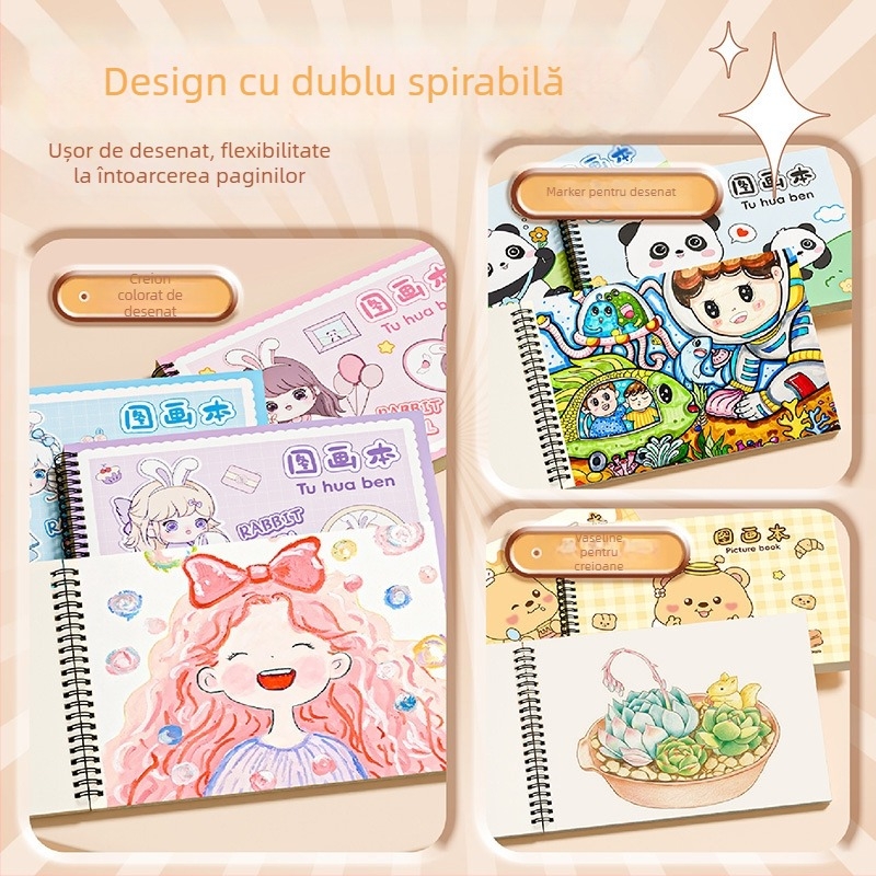 Carnet de desen cu spirală, hârtie groasă, rezistent la pătrunderea cernelei, 30 pagini